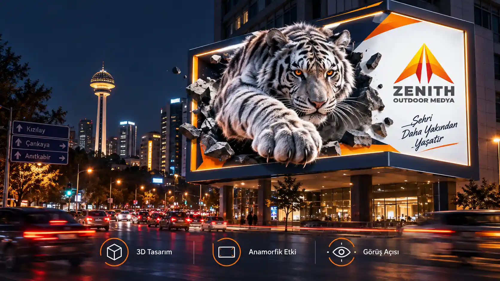 Ankara billboard gece ışığı ve 3D teknikleri